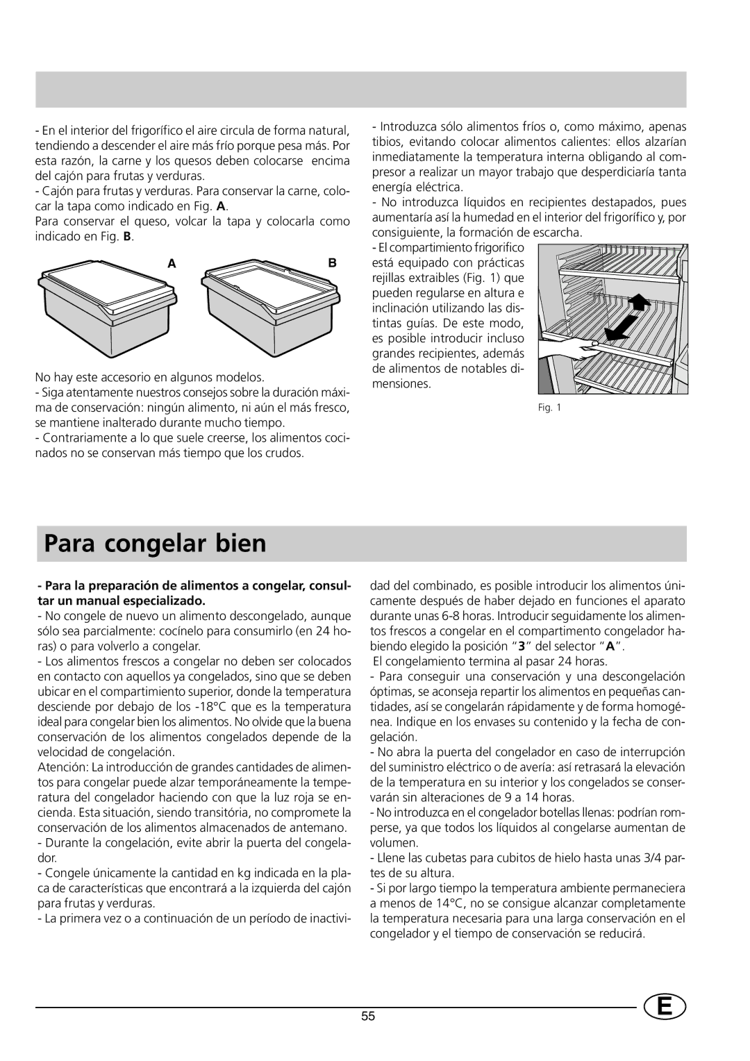 Smeg CR330SE manual Para congelar bien 