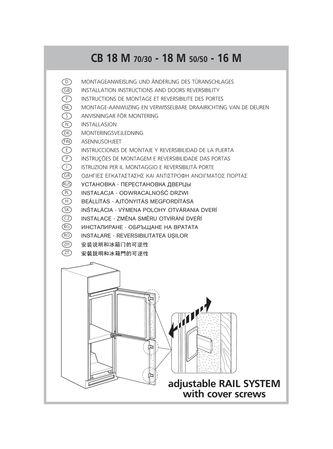 Smeg CR5050A manual adjustable RAIL SYSTEM with cover screws, CB 18 M 70/30 - 18 M 50/50 - 16 M 