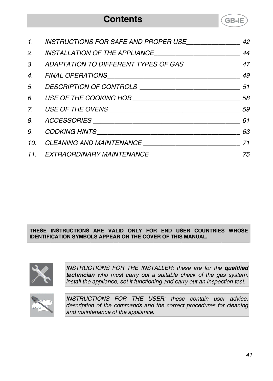 Smeg CS120A-6, CS120-6 manual Contents 