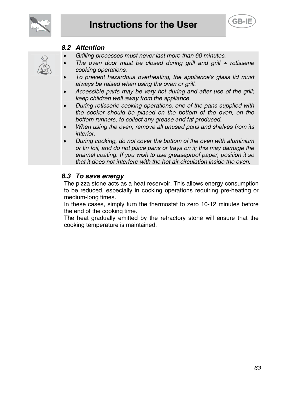 Smeg CS122-6 manual To save energy 