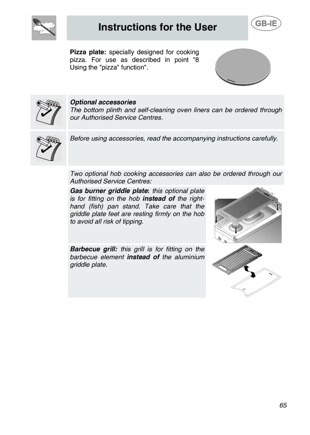 Smeg CS122-6 manual Optional accessories 