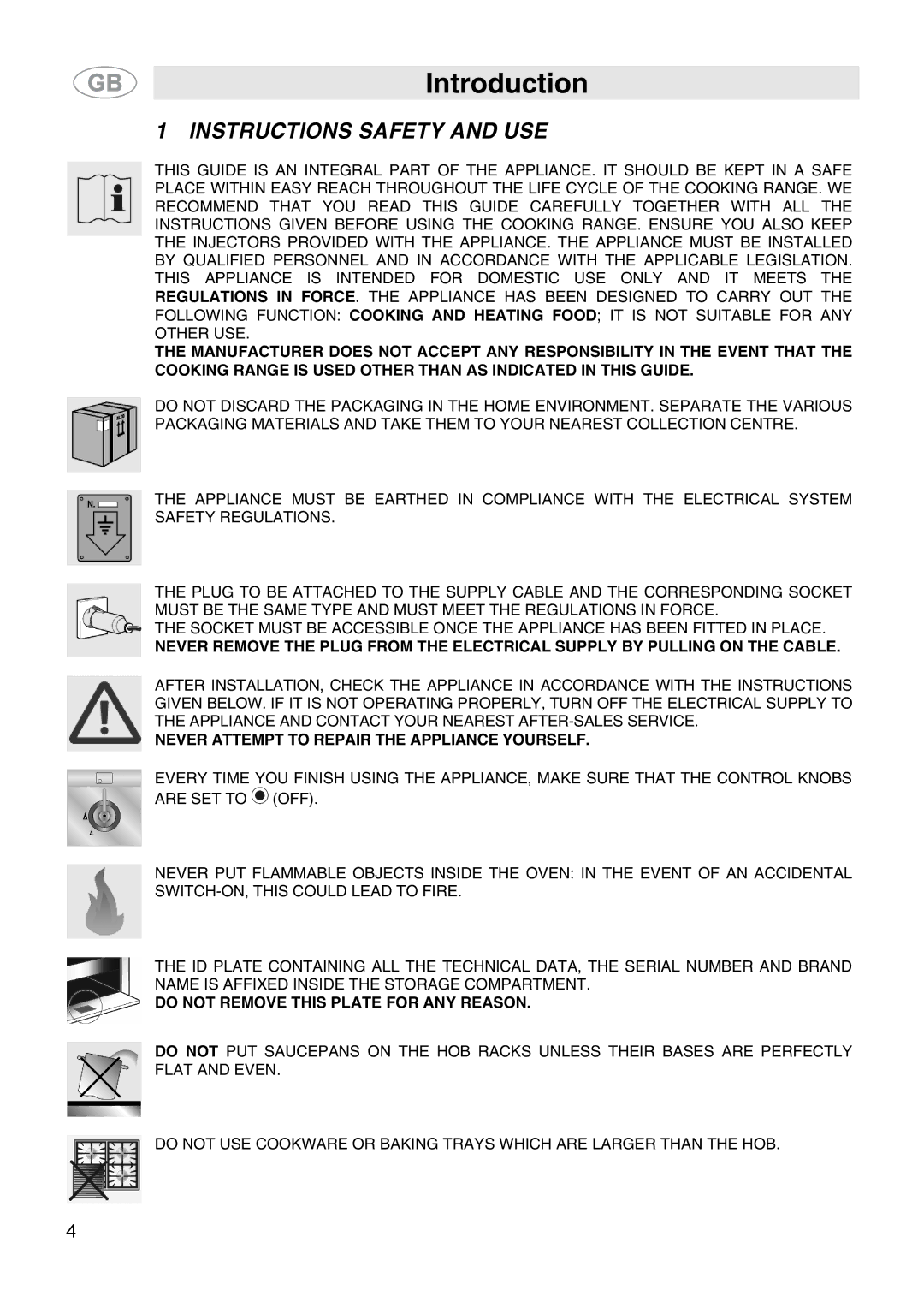 Smeg CS15-5 manual Introduction, Instructions Safety and USE 