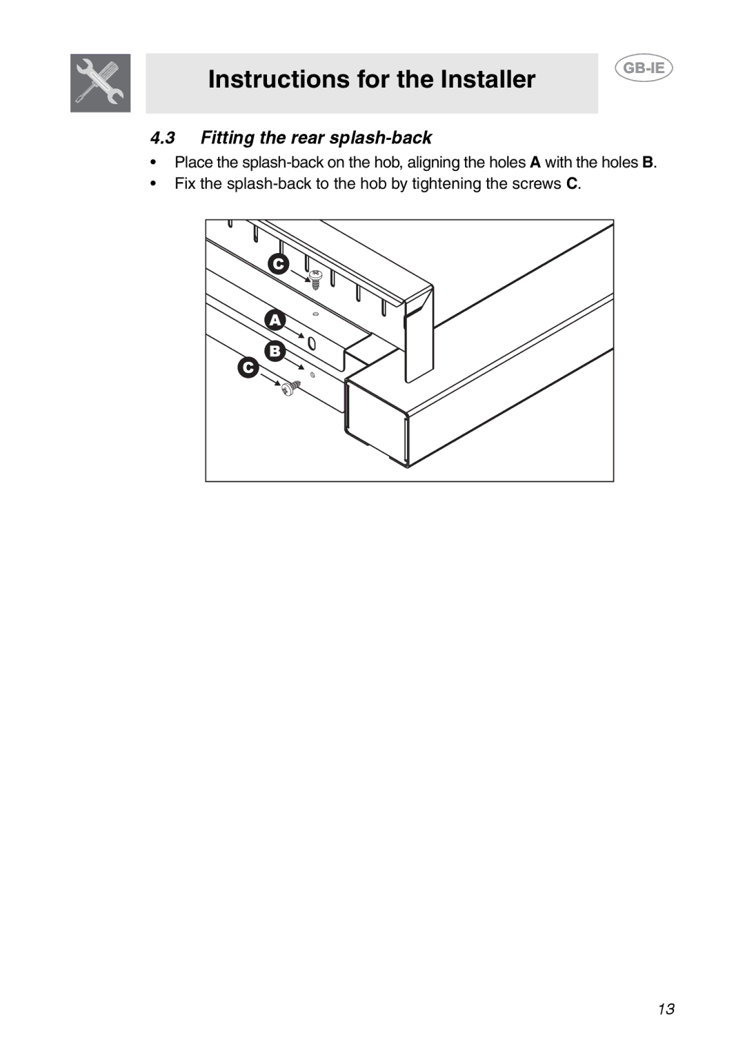 Smeg CS150SA manual Fitting the rear splash-back 