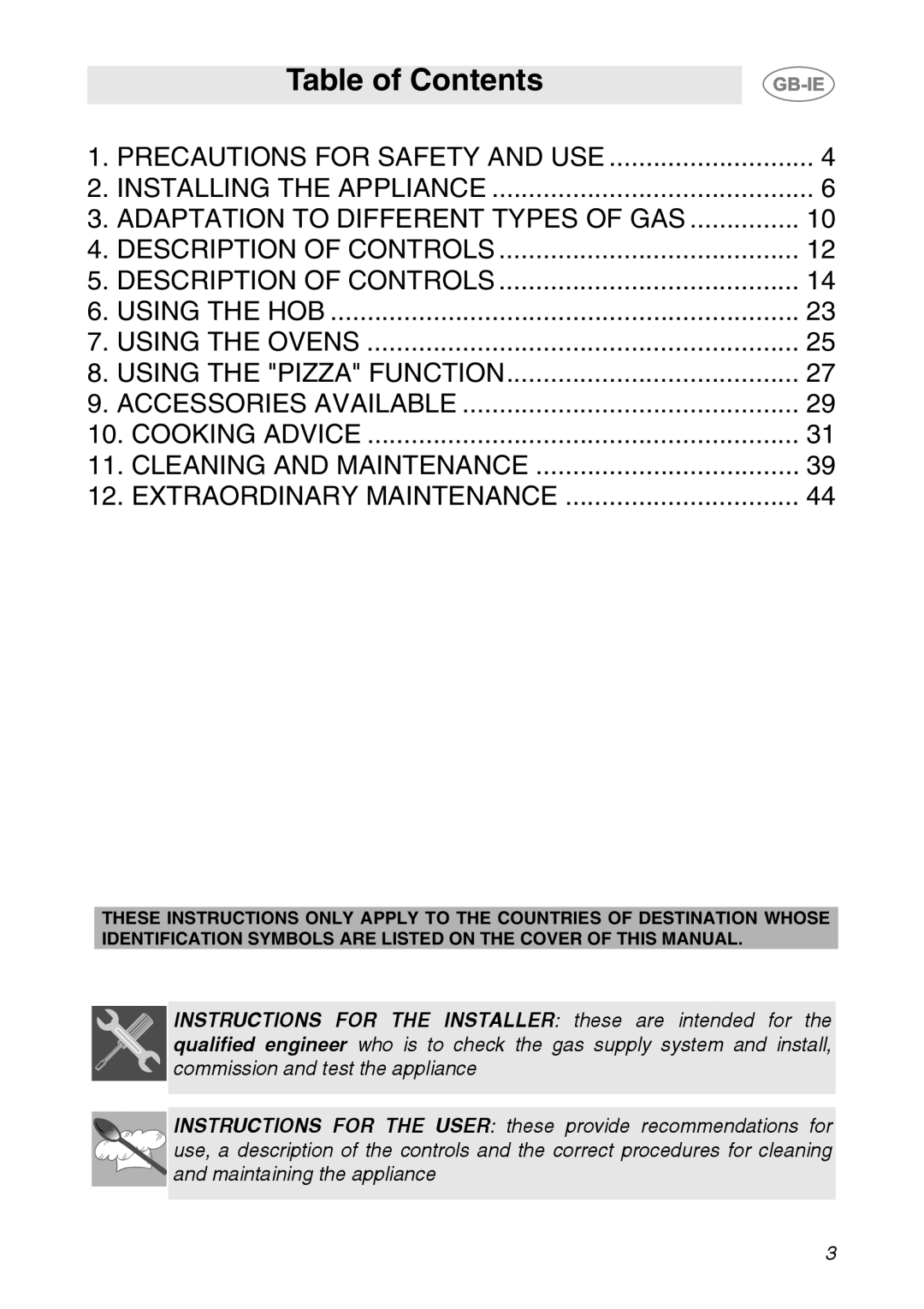 Smeg CS150SA manual Table of Contents 