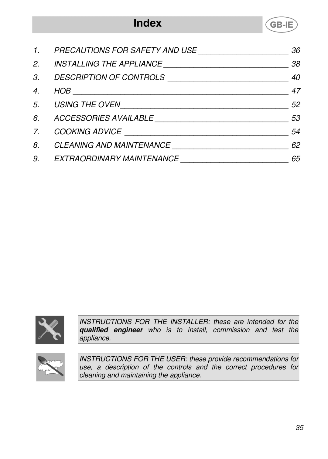 Smeg CS19ID-5 manual Index 