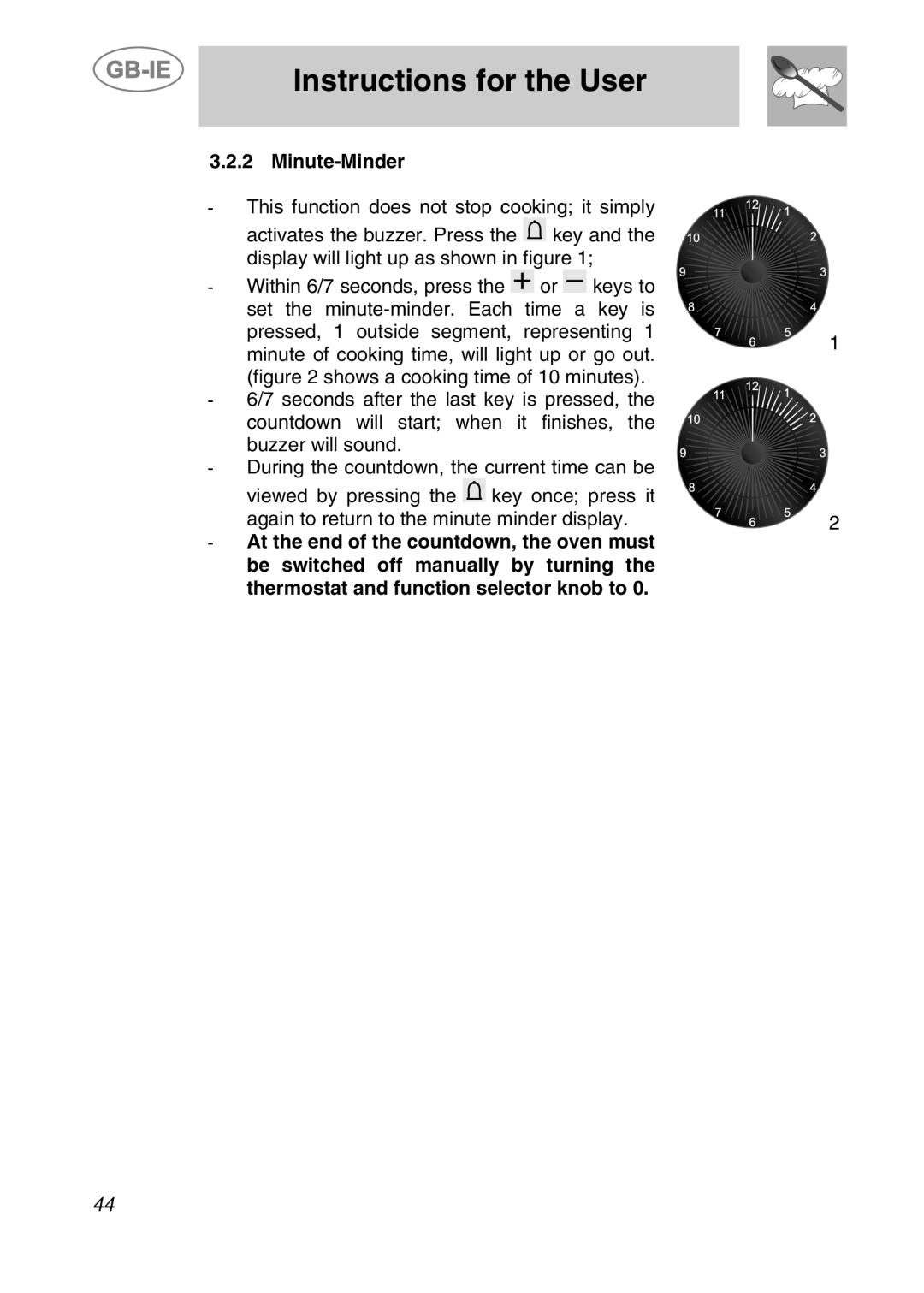 Smeg CS19ID-5 manual Instructions for the User, Minute-Minder 