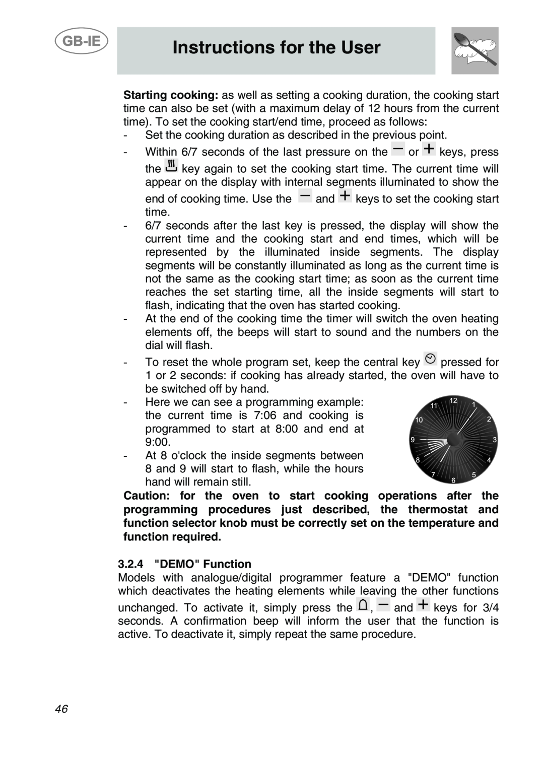 Smeg CS19IDA-6, CS19ID-6 manual Instructions for the User, DEMO Function 