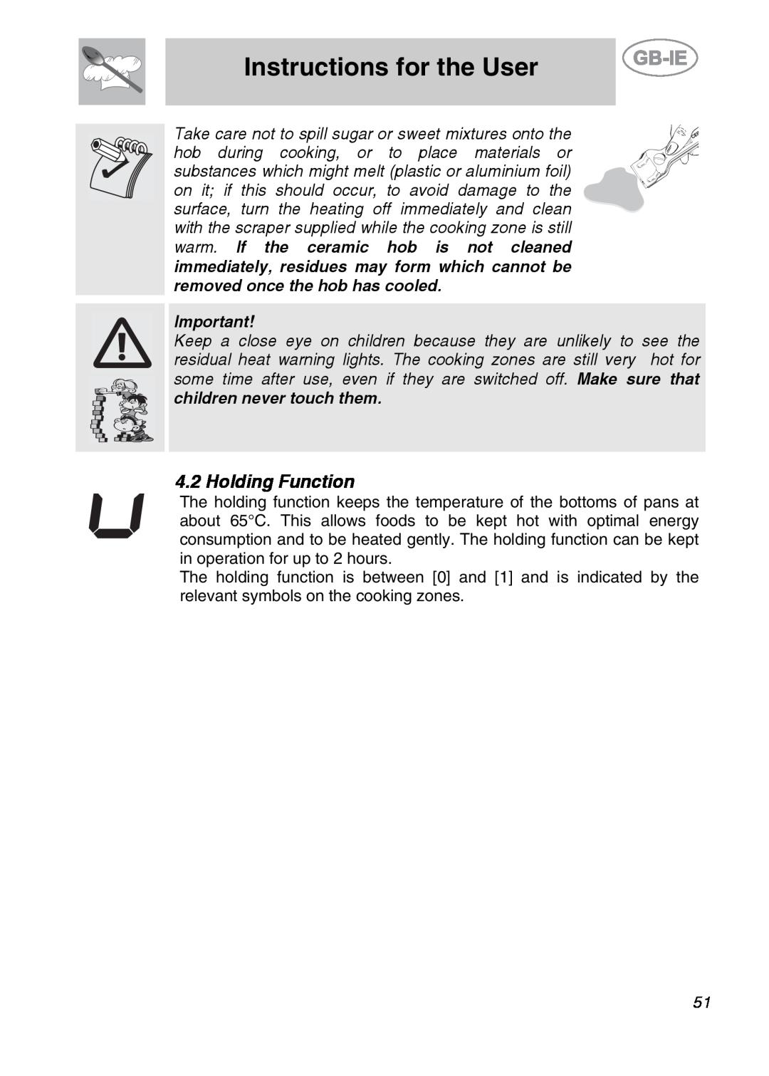 Smeg CS19ID-6, CS19IDA-6 manual Holding Function, Instructions for the User 