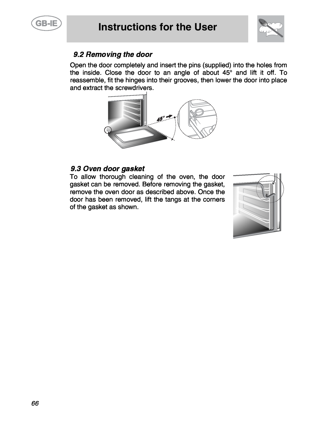 Smeg CS19IDA-6, CS19ID-6 manual Removing the door, Oven door gasket, Instructions for the User 