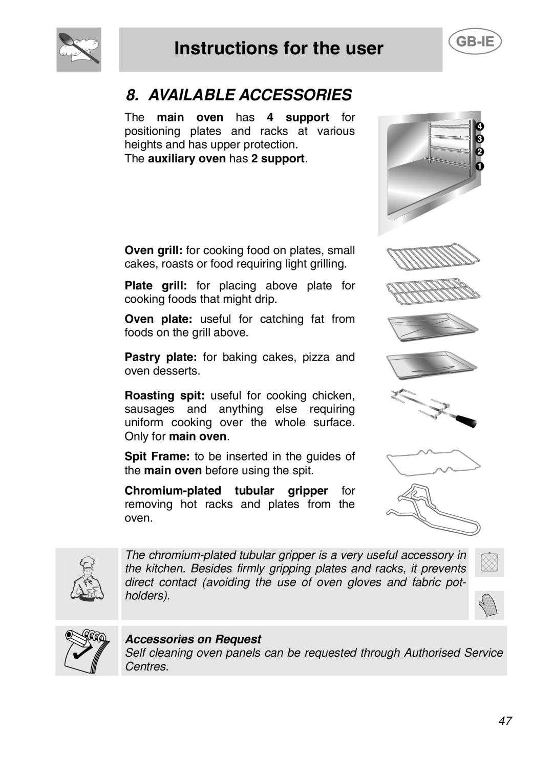 Smeg CS71-5 manual Available Accessories 