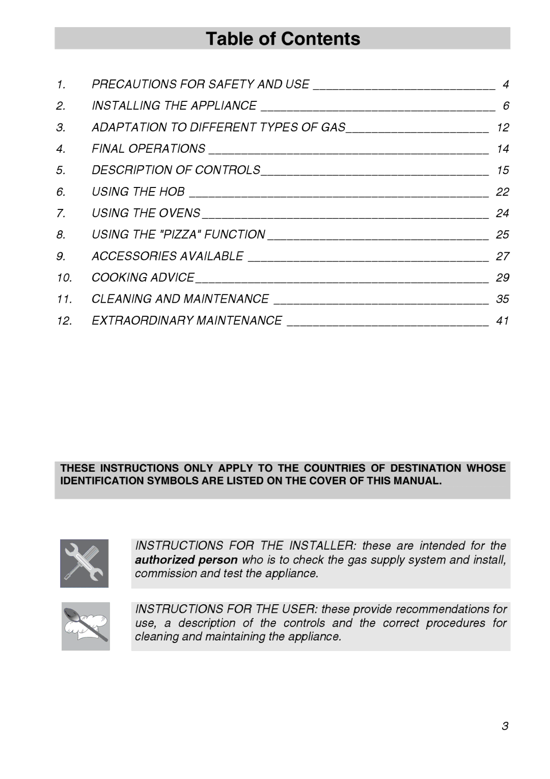 Smeg CSA150X-6 manual Table of Contents 