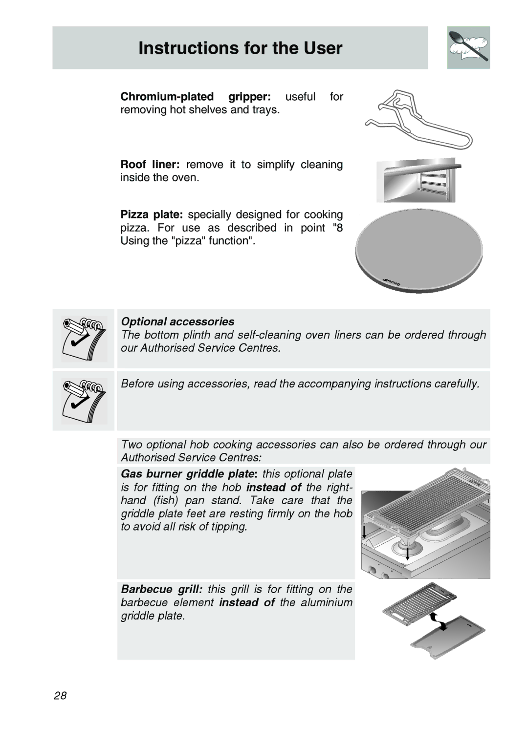 Smeg CSA150X-6 manual Chromium-plated gripper useful for, Optional accessories 