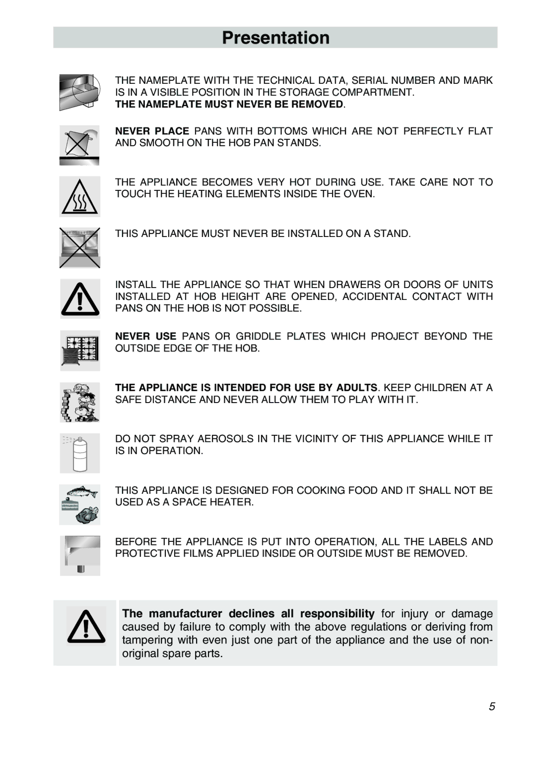 Smeg CSA150X-6 manual Nameplate Must Never be Removed 