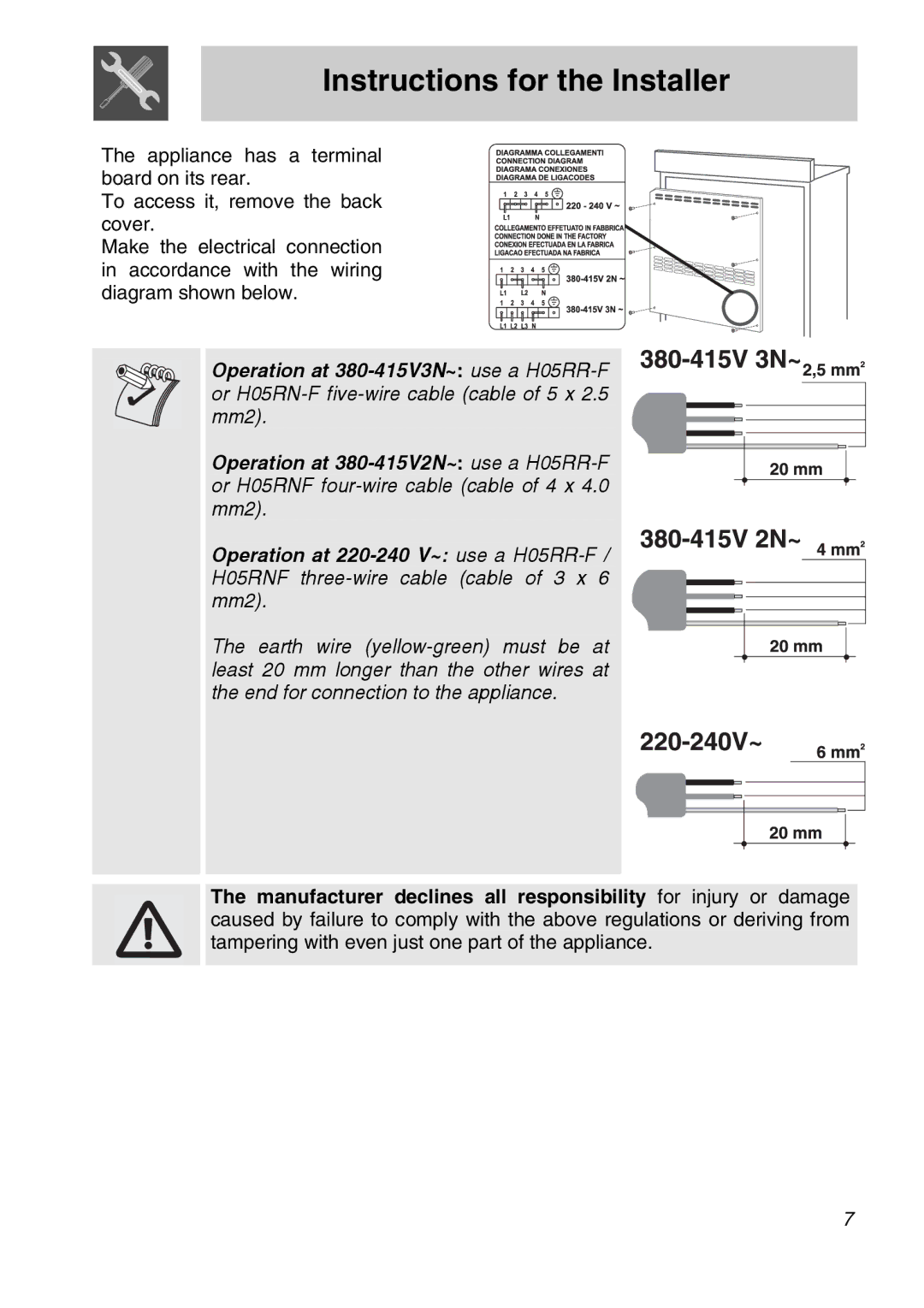 Smeg CSA150X-6 manual Instructions for the Installer 