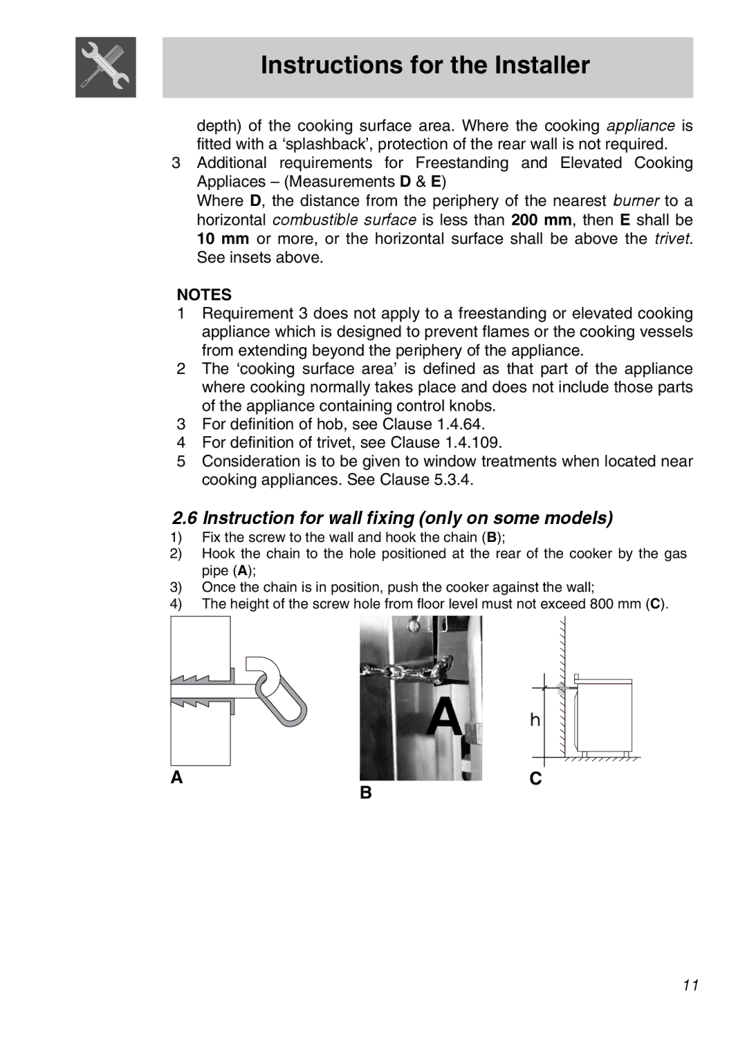 Smeg CSA150X-6 manual Instruction for wall fixing only on some models 