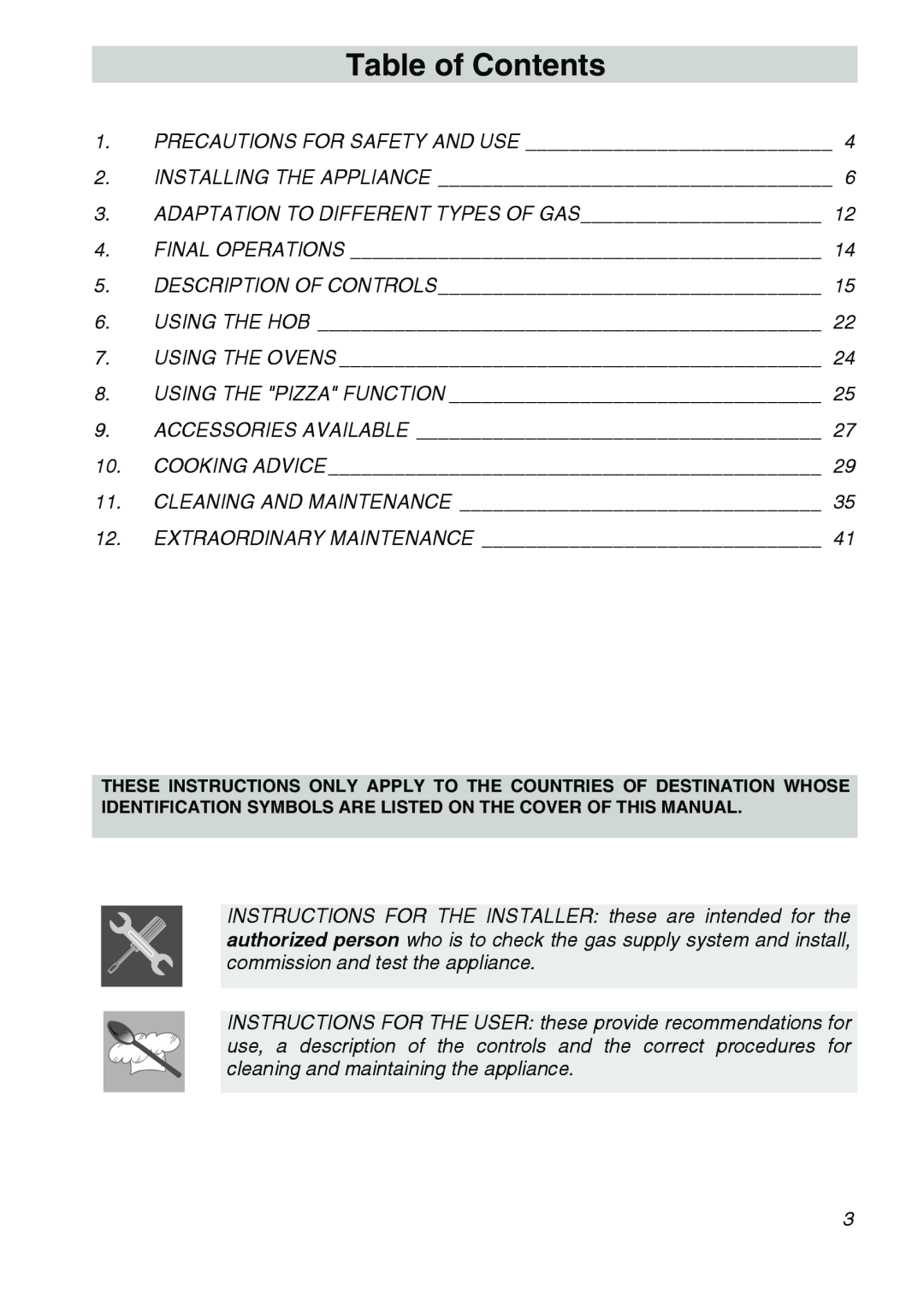 Smeg CSA150X-6 manual Table of Contents 
