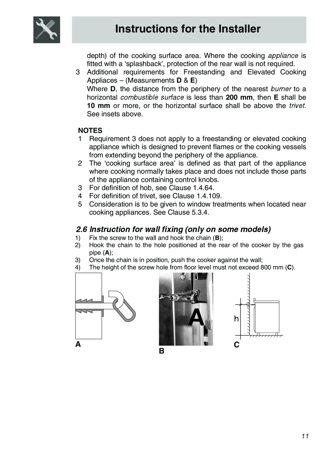 Smeg CSA150X-6 manual Instructions for the Installer 