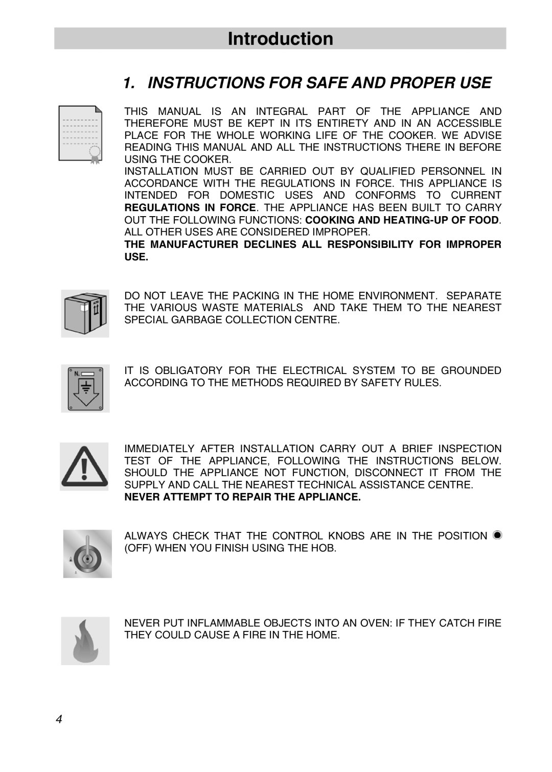 Smeg CSA19ID-6 manual Introduction, Instructions for Safe and Proper USE 