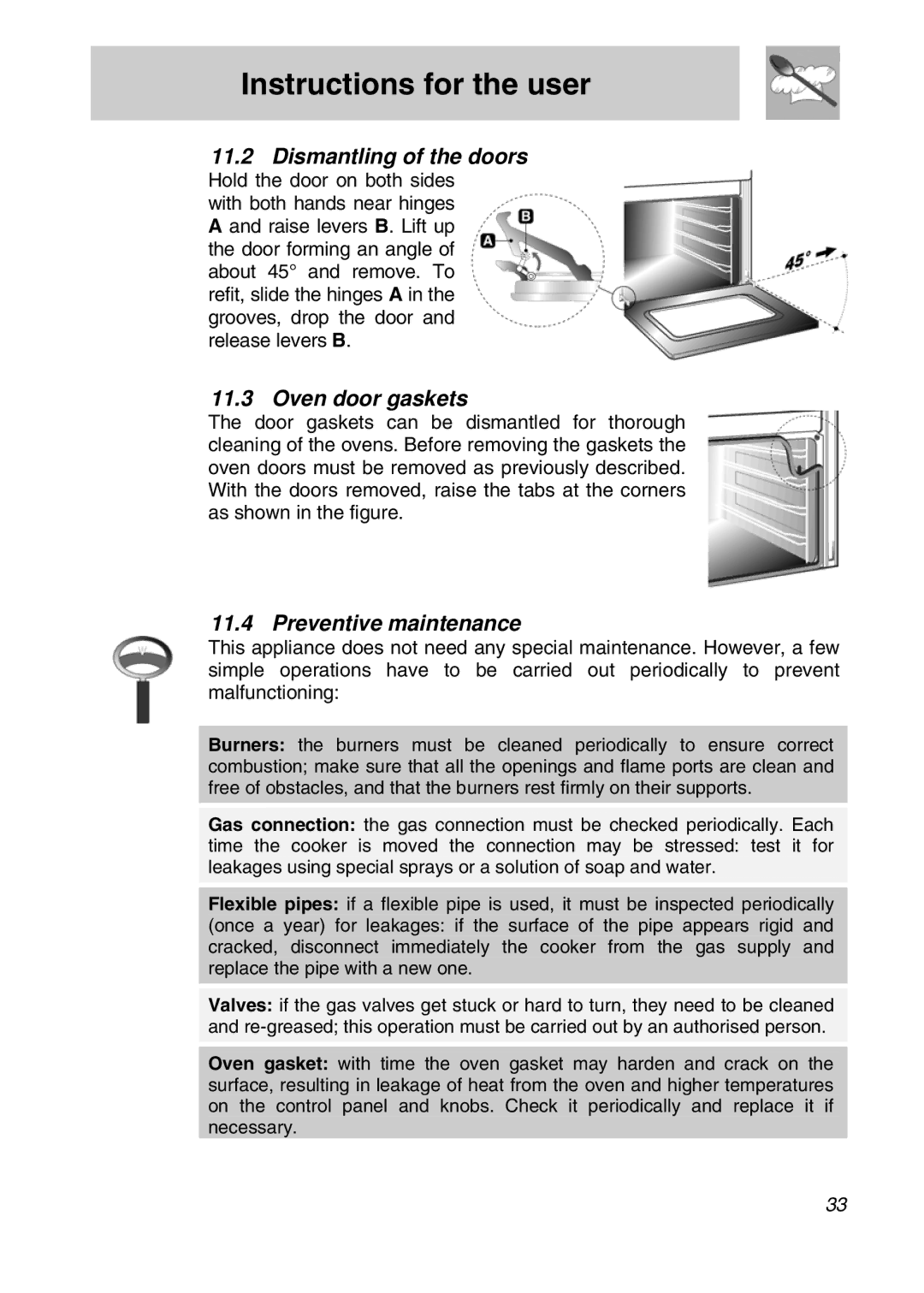 Smeg CSA19ID-6 manual Dismantling of the doors, Oven door gaskets, Preventive maintenance 