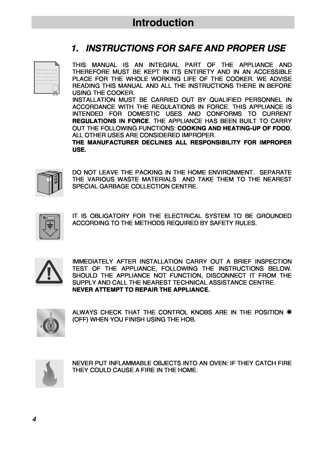 Smeg CSA19ID-6 manual Introduction, Instructions For Safe And Proper Use, Never Attempt To Repair The Appliance 