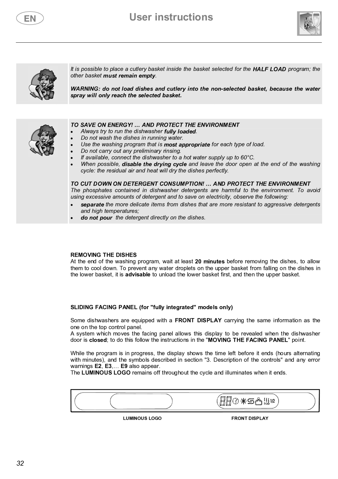 Smeg CSE66-I2 instruction manual Removing the Dishes, Sliding Facing Panel for fully integrated models only 