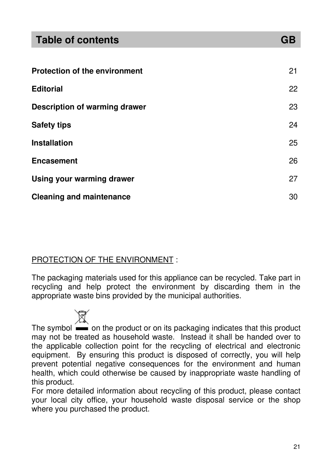 Smeg CTSC21X manual Table of contents 