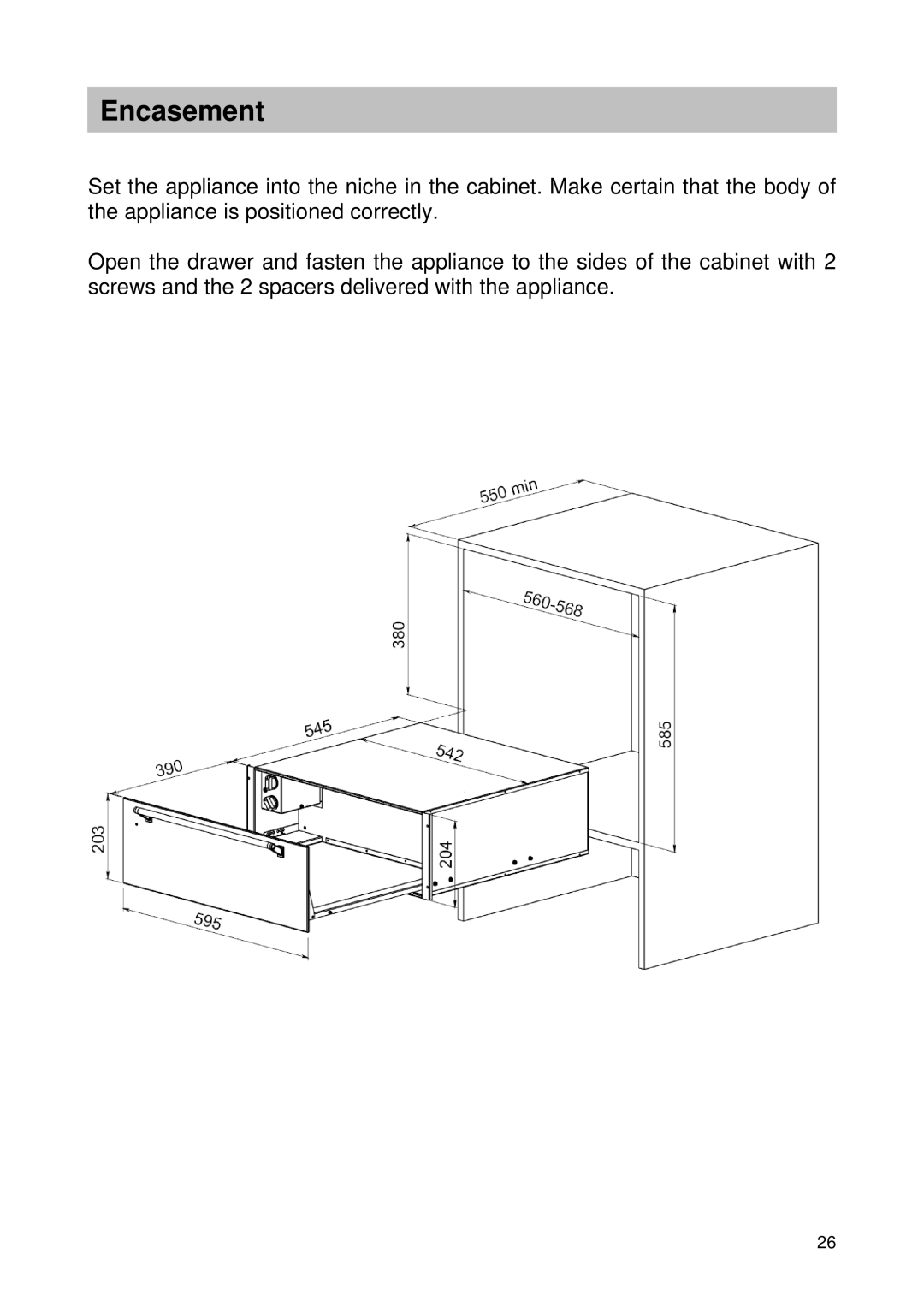 Smeg CTSC21X manual Encasement 