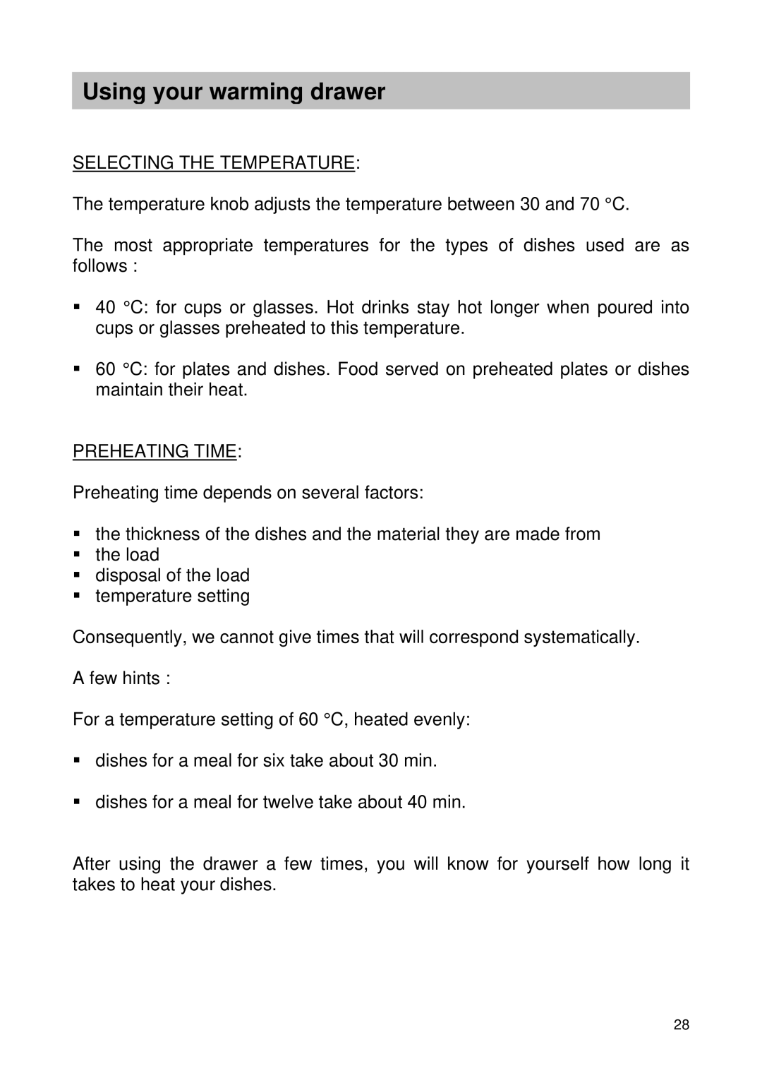 Smeg CTSC21X manual Selecting the Temperature, Preheating Time 