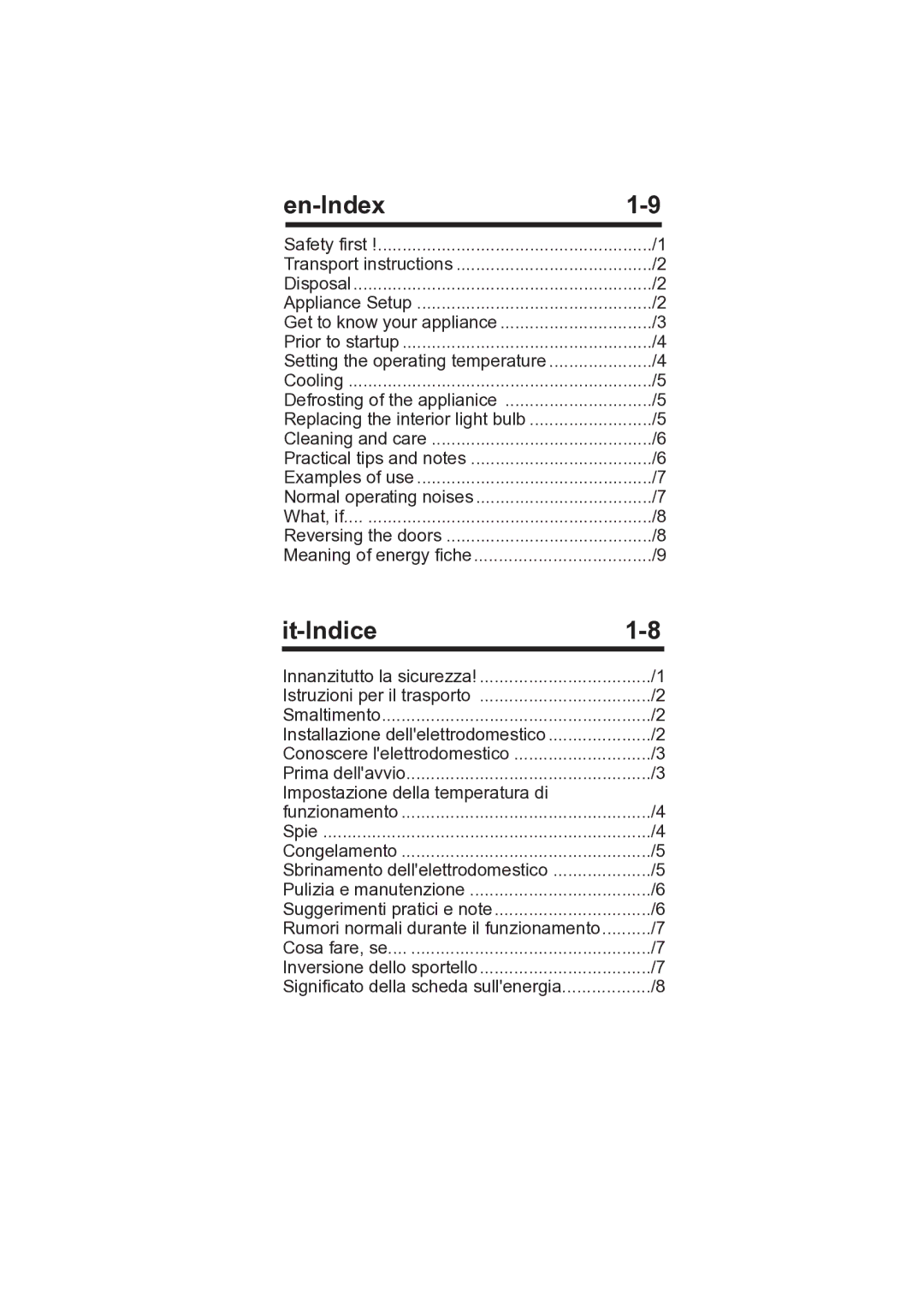 Smeg CV 260 NF instruction manual En-Index, It-Indice 