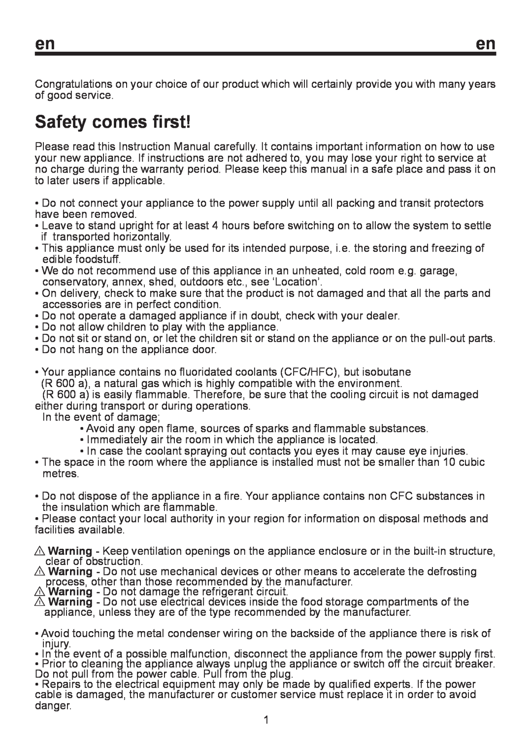 Smeg CV 260 NF instruction manual Safety comes first 
