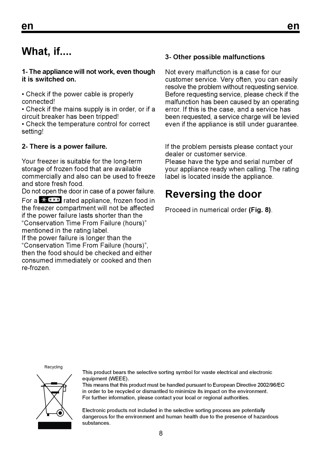 Smeg CV 270 AP instruction manual What, if, Reversing the door, Proceed in numerical order Fig 