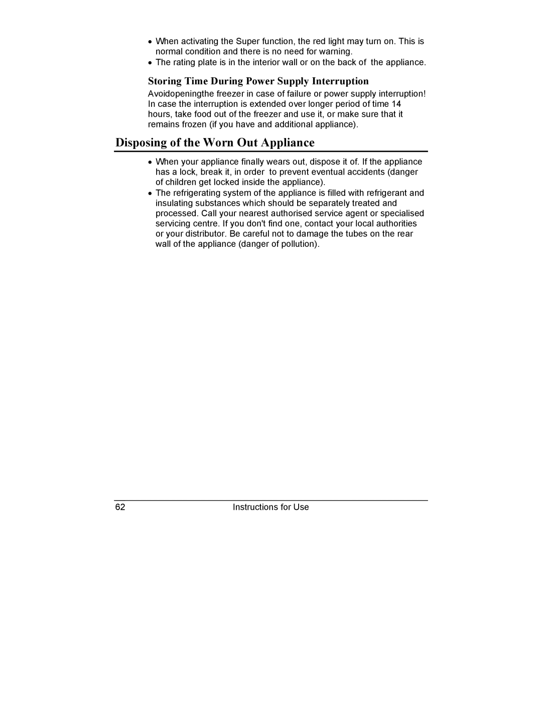 Smeg CV10B manual Disposing of the Worn Out Appliance, Storing Time During Power Supply Interruption 