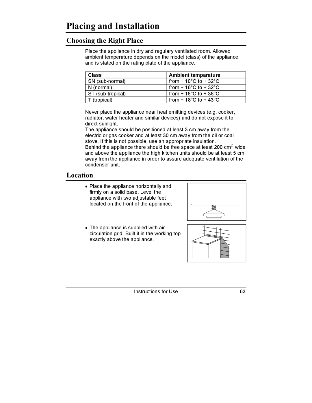 Smeg CV10B manual Placing and Installation, Choosing the Right Place, Location 