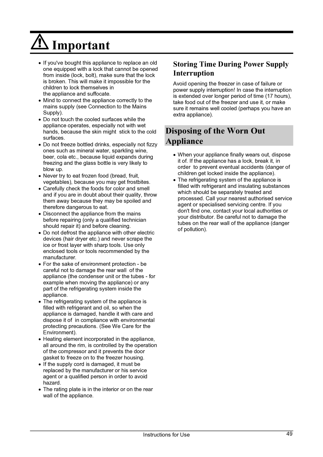 Smeg CV24A manual Disposing of the Worn Out Appliance, Storing Time During Power Supply Interruption 