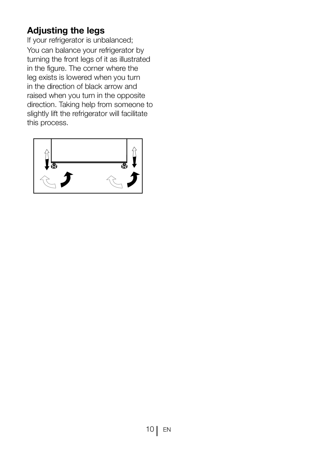 Smeg CV260PNF instruction manual Adjusting the legs 