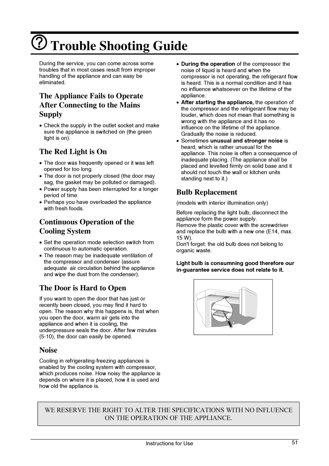 Smeg CV33B manual Trouble Shooting Guide 