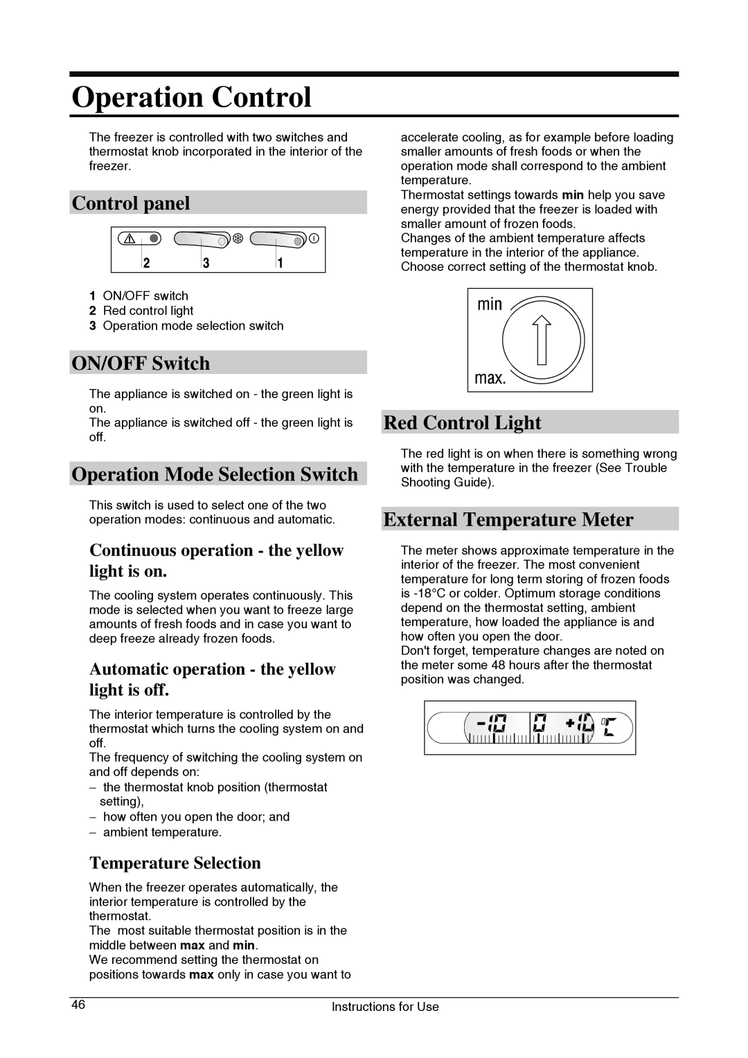 Smeg CV33B manual Operation Control 