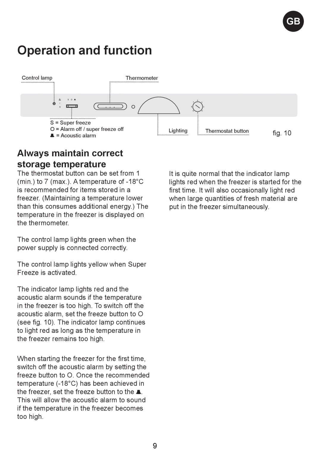 Smeg CV35XS5 manual Operation and function, Always maintain correct storage temperature 