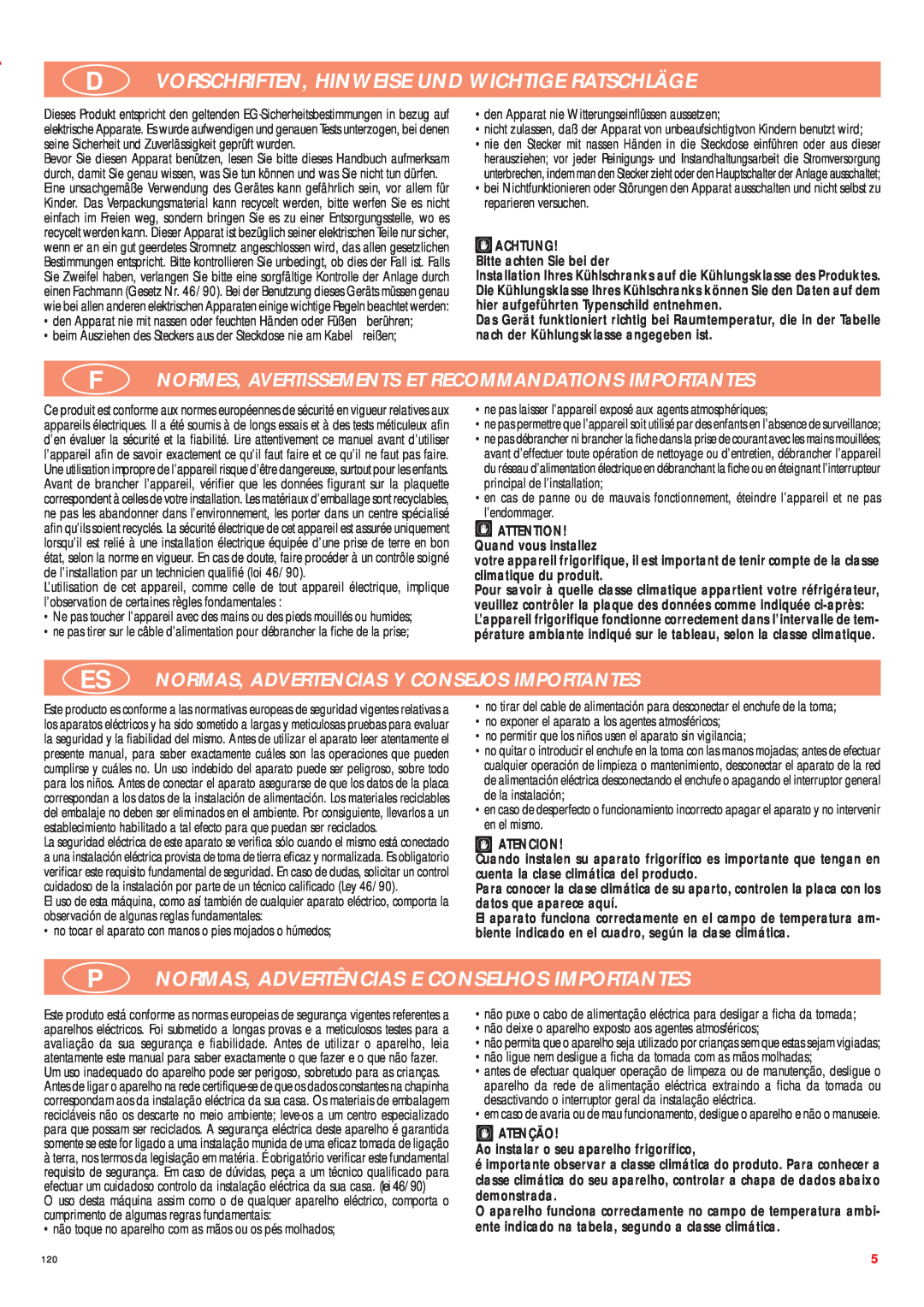 Smeg CW350RX manual D Vorschriften, Hinweise Und Wichtige Ratschläge, P Normas, Advertências E Conselhos Importantes 