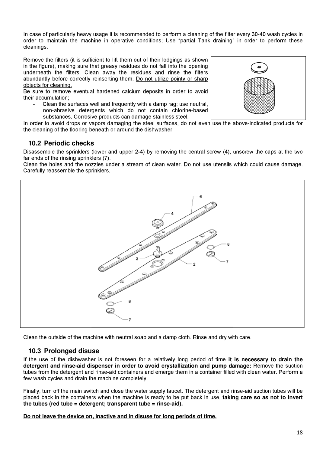 Smeg CW400RSD, CW400BSD, CW350SD, CW350BSD manual Periodic checks, Prolonged disuse 