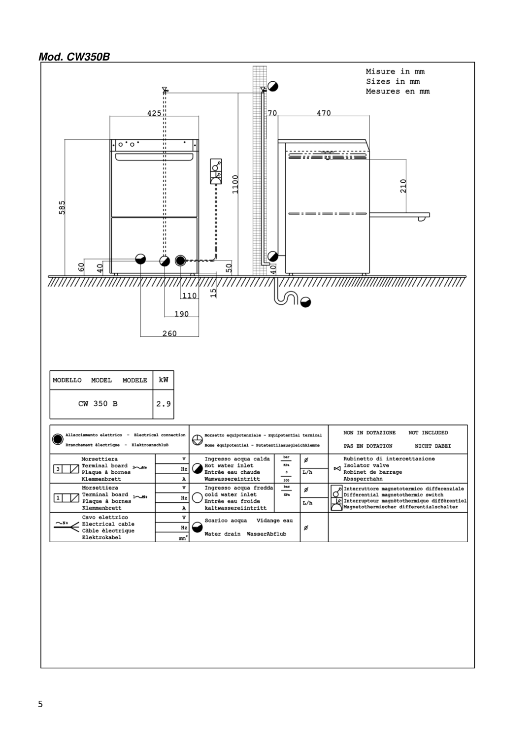 Smeg CW400BSD, CW400RSD, CW350SD, CW350BSD manual Mod. CW350B 