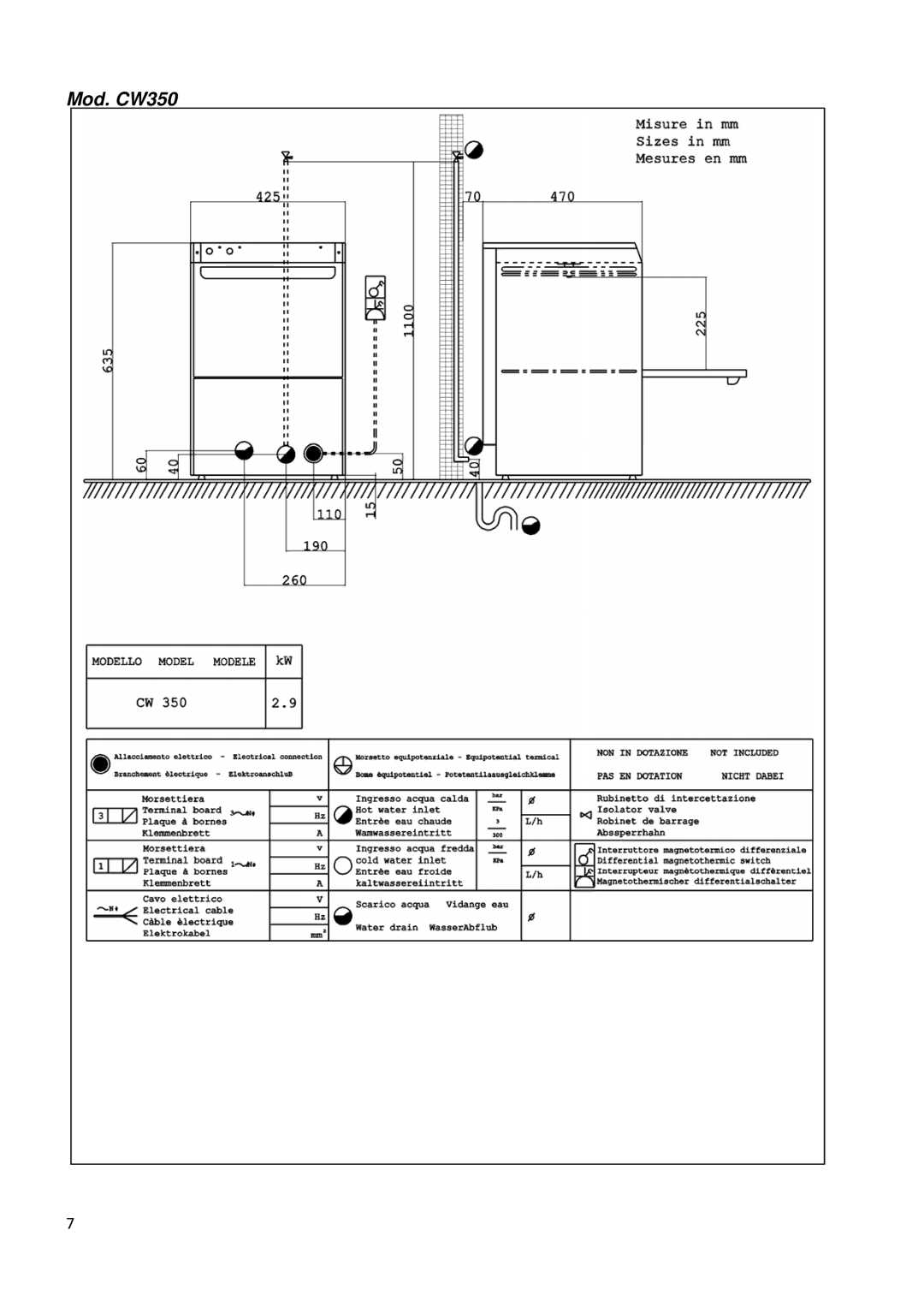 Smeg CW400RSD, CW400BSD, CW350SD, CW350BSD manual Mod. CW350 