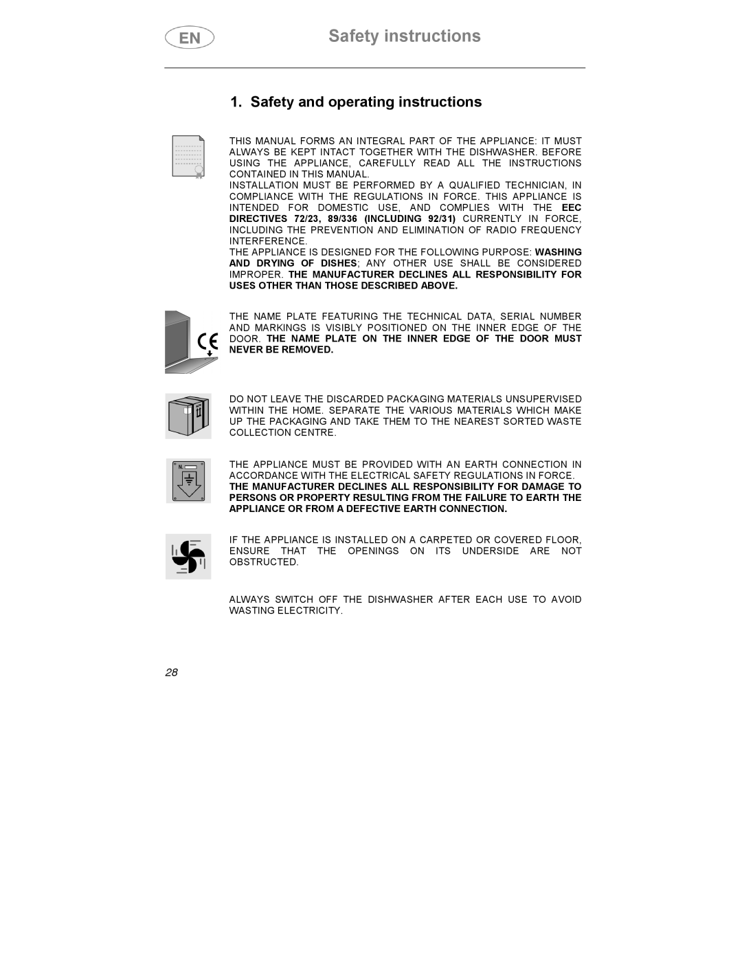 Smeg DD409S manual Safety instructions, Safety and operating instructions 