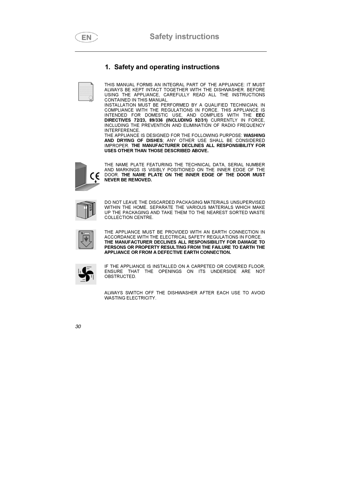 Smeg DD612S7 manual Safety instructions 