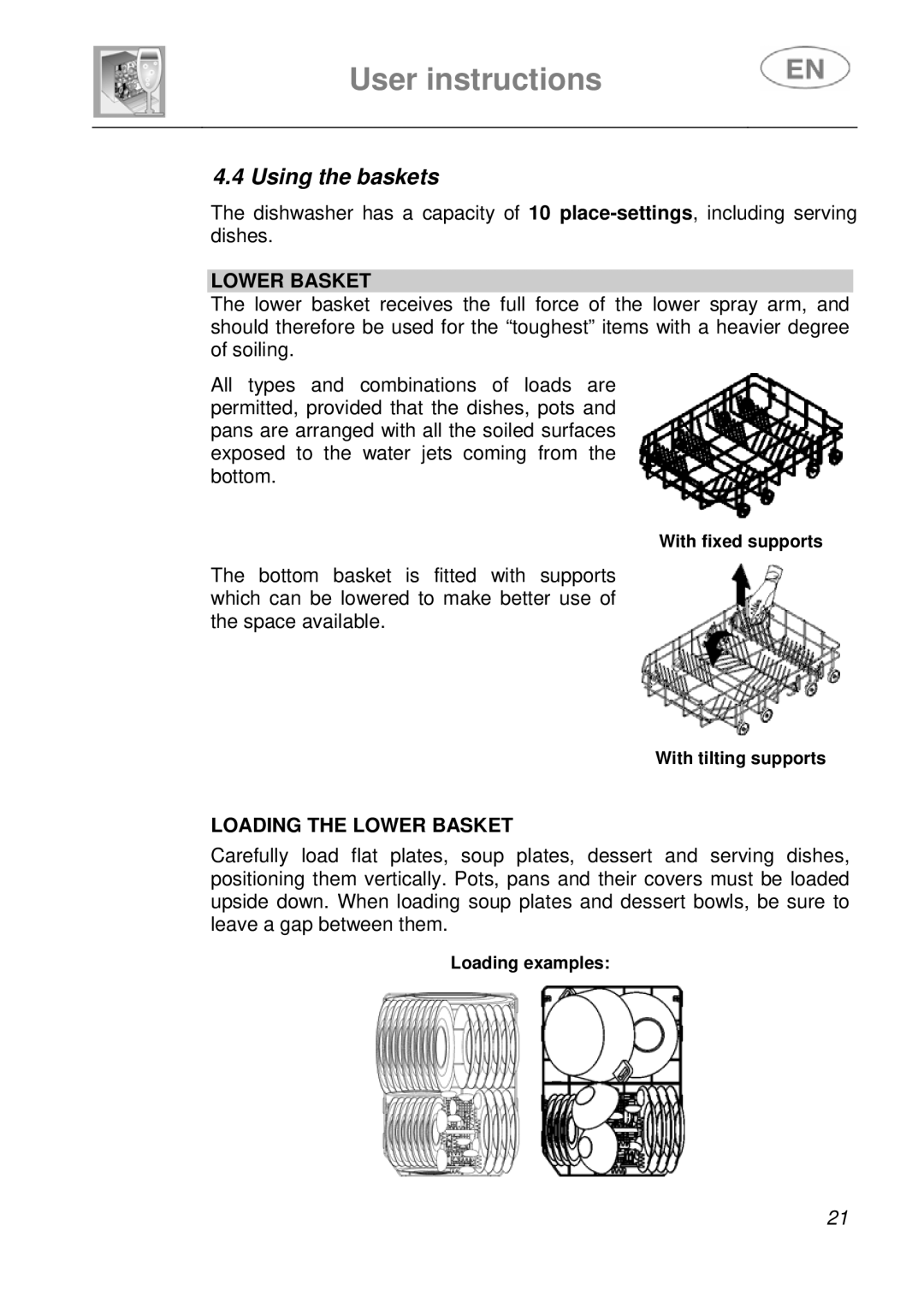 Smeg DF41-7 instruction manual Using the baskets, Loading the Lower Basket 