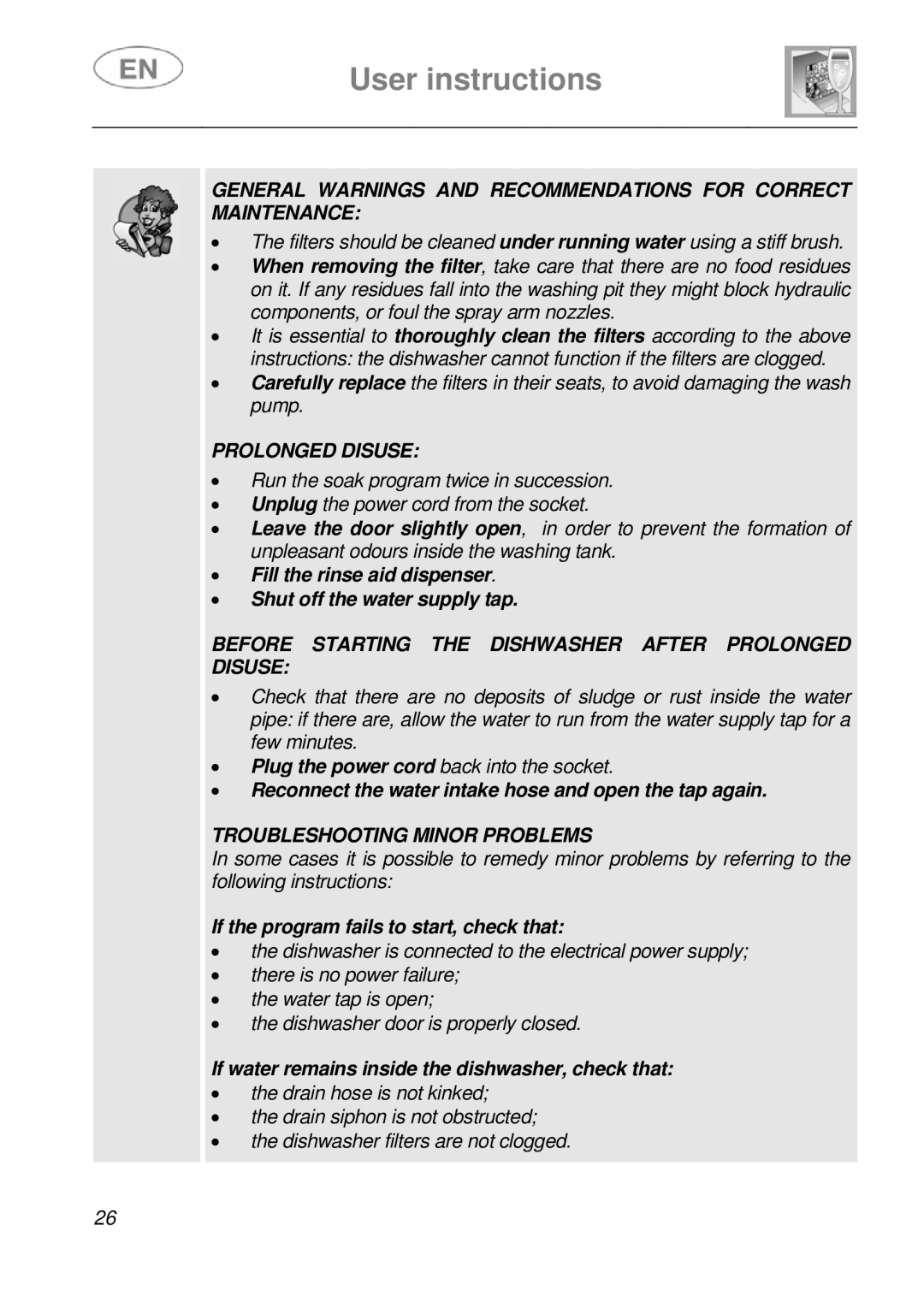 Smeg DF41-7 instruction manual General Warnings and Recommendations for Correct Maintenance 