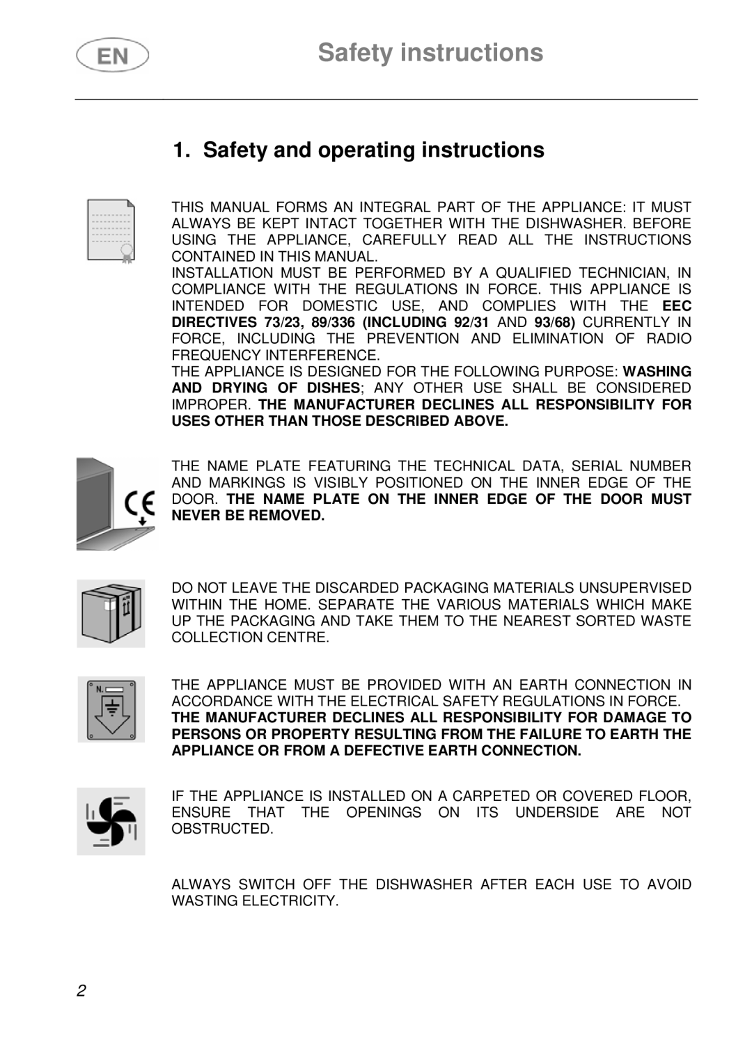 Smeg DF41-7 instruction manual Safety instructions, Safety and operating instructions 