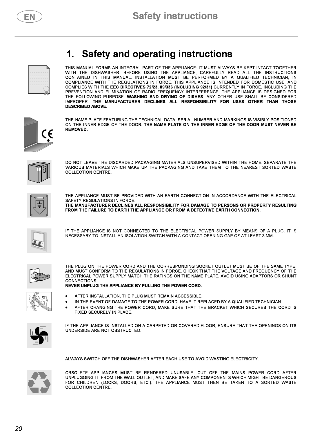 Smeg DF410SF, DF410BL manual Safety instructions, Safety and operating instructions, Described Above, Removed 