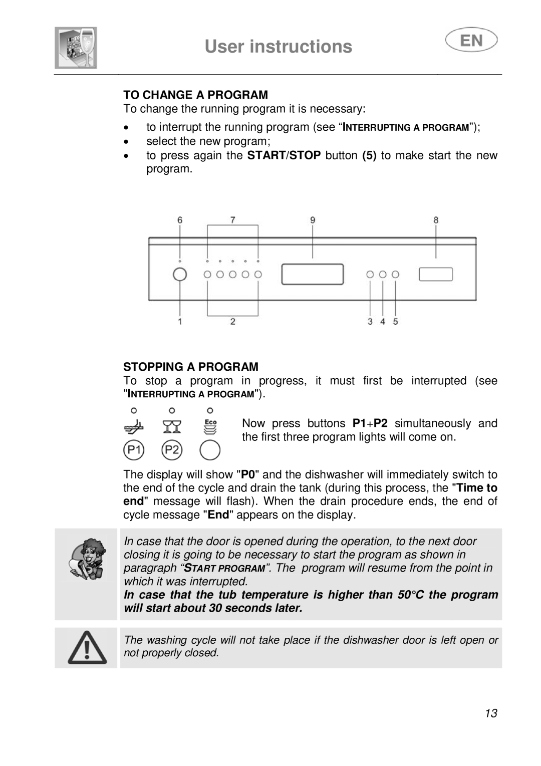 Smeg DF410BL1 instruction manual To Change a Program, Stopping a Program 