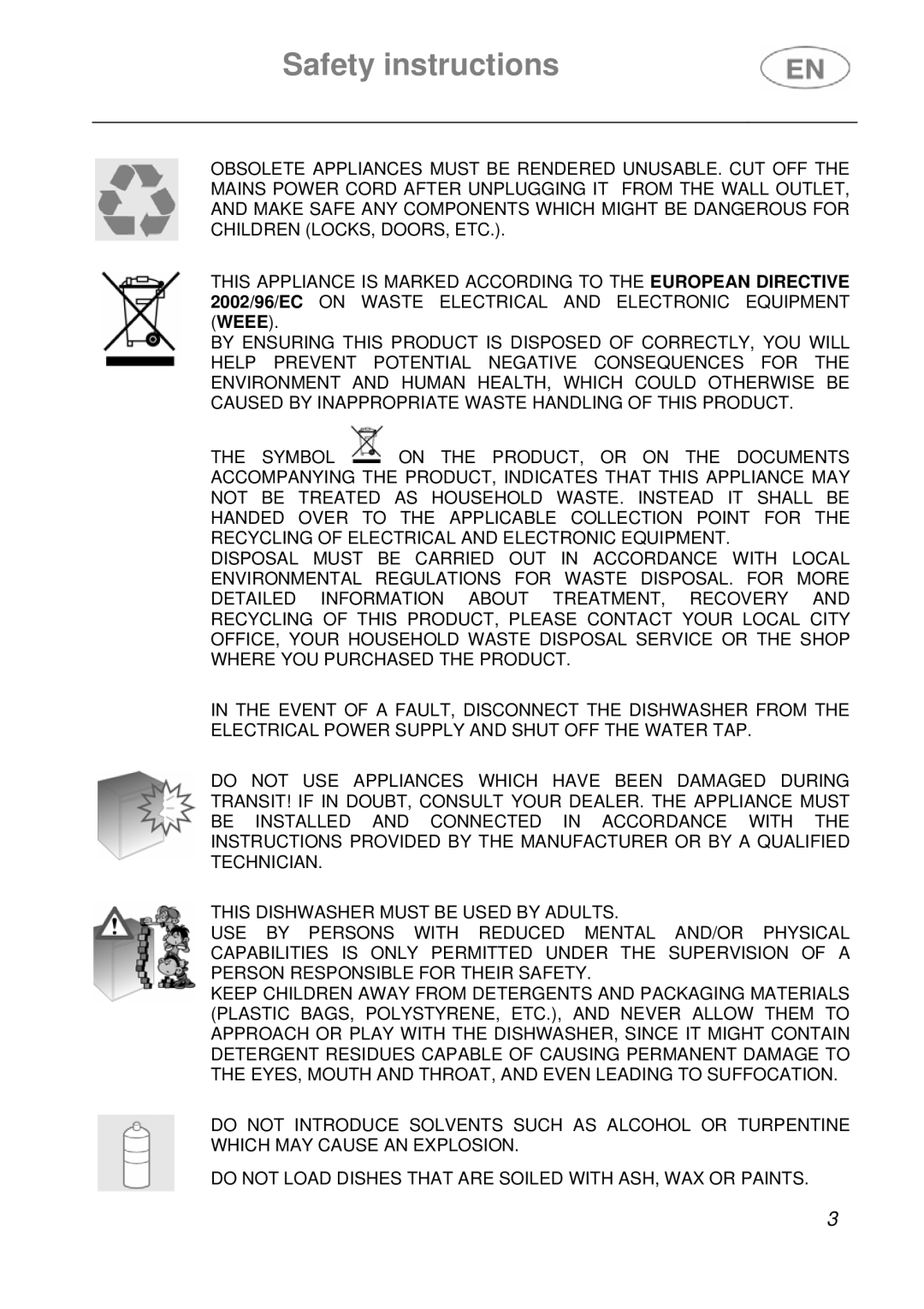 Smeg DF410BL1 instruction manual Safety instructions 